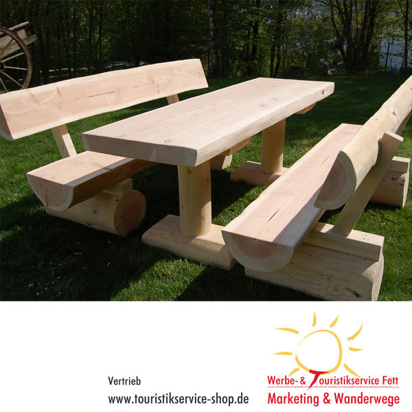 Holz Bankgruppe Trauntal 2 m (Douglasie oder Lärche Tisch 2 Bänke mit Lehne)